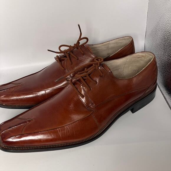New Stacy Adams Square Toe Lace Up Dress Shoe Men's 10.5 M‎ Cognac Brown - Picture 1 of 15